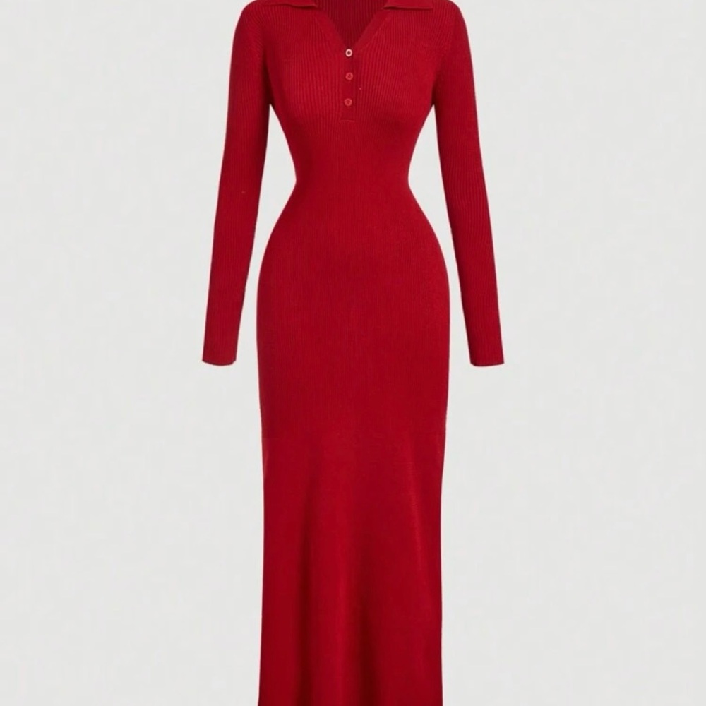 Elegant Red Long Sleeve knit Dress